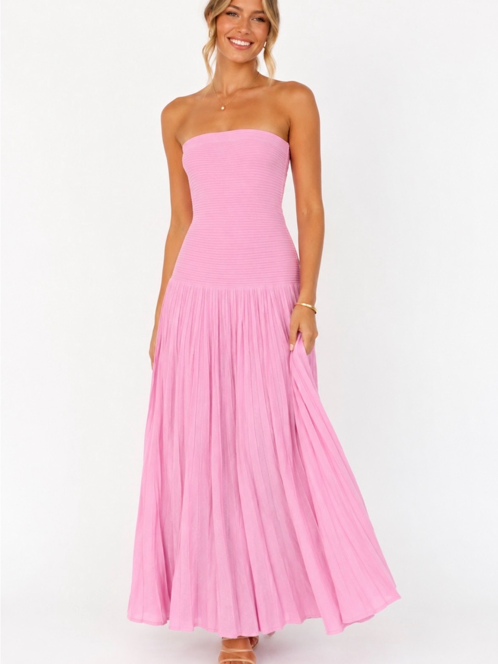 Petal + Pup Pink Strapless Ribbed Knit Maxi Dress Size S NWT